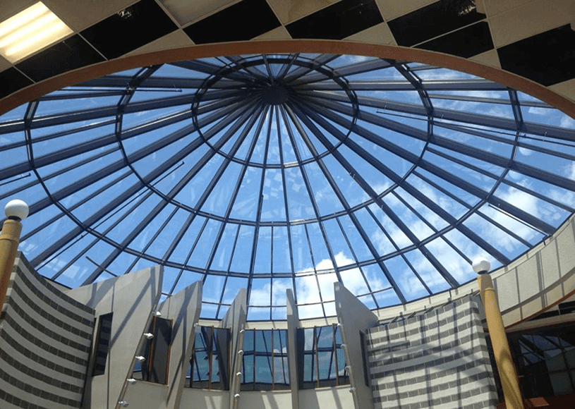 Architectural glass dome with geometric design