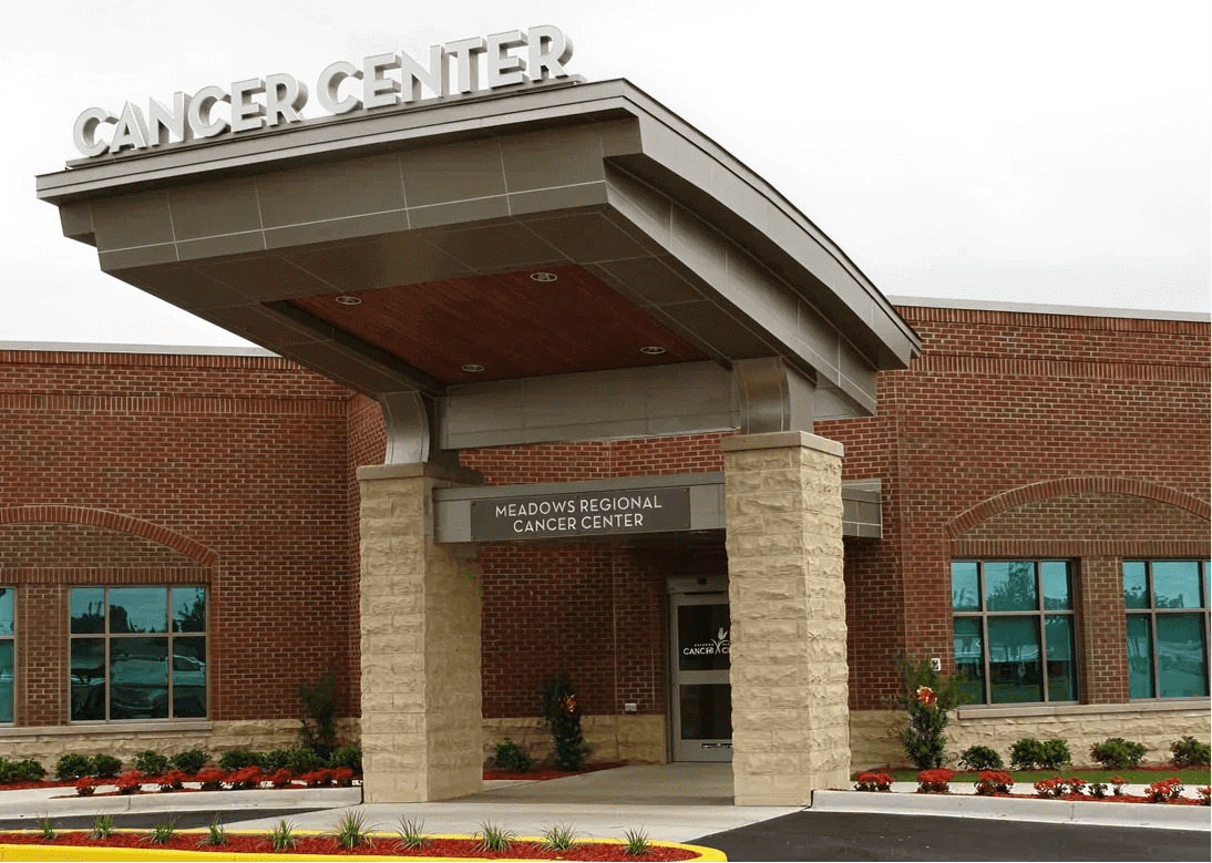 Cancer center entrance with modern architecture