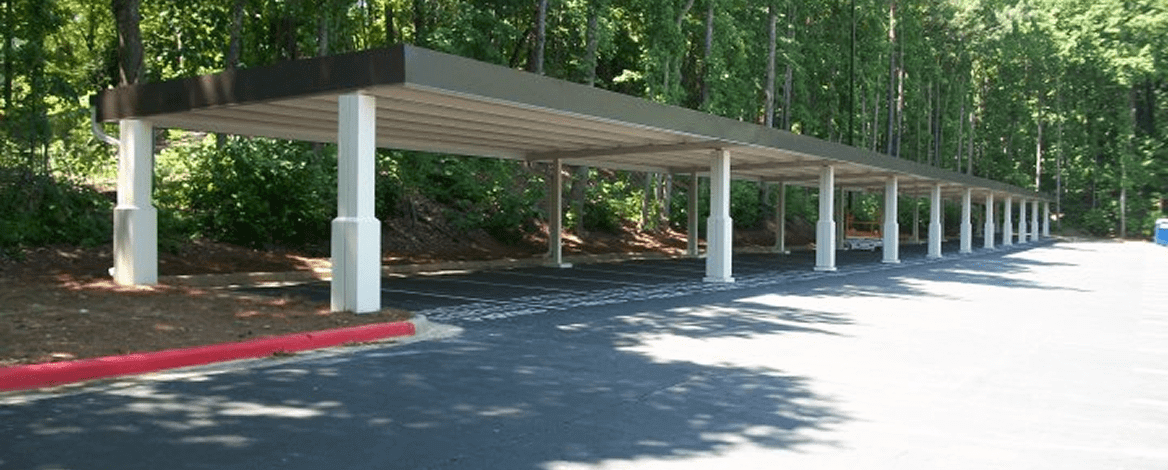 Sunlit parking spaces with shelter